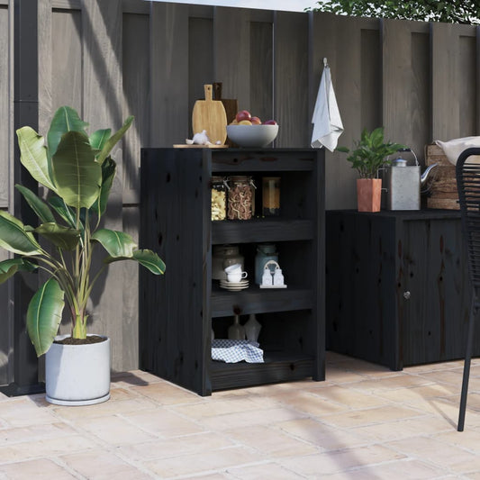 vidaXL Outdoor Kitchen Cabinet "MEPPEL" Black 55x55x92 cm Solid Wood Pine