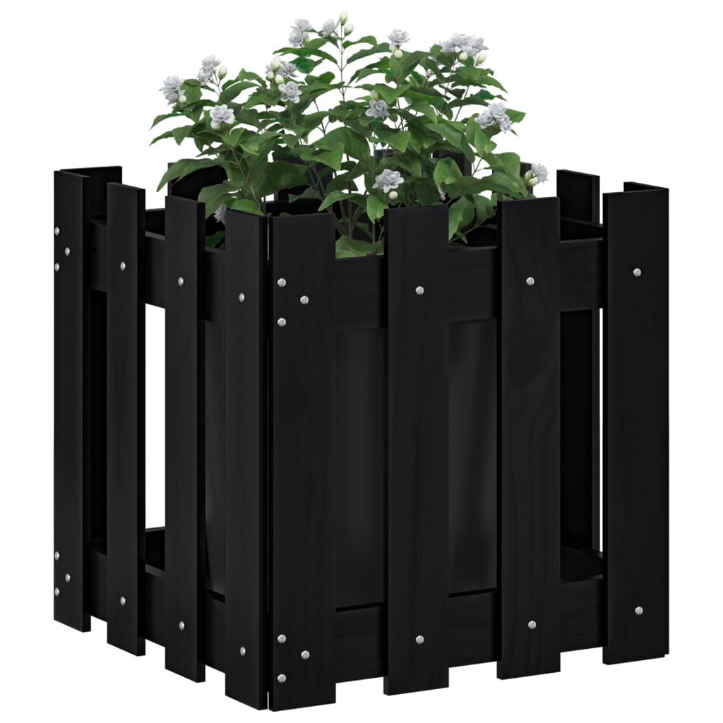 vidaXL Garden Planter with Fence Design Black 40x40x40 cm Solid Wood Pine