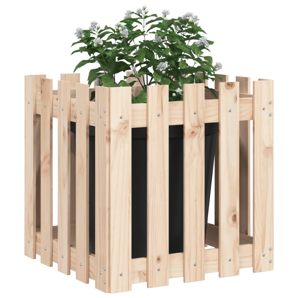 vidaXL Garden Planter with Fence Design 50x50x50 cm Solid Wood Pine