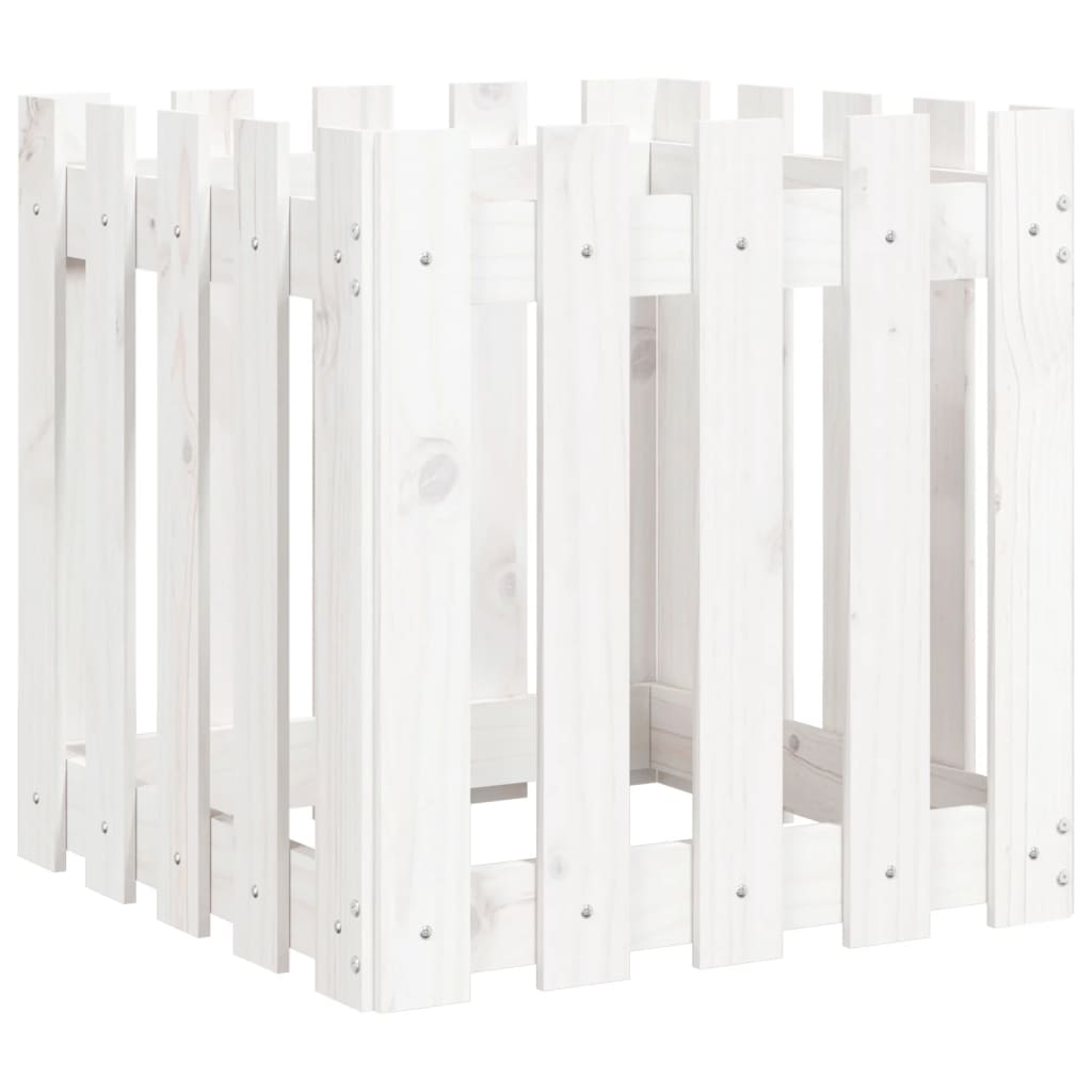 vidaXL Garden Planter with Fence Design White 50x50x50 cm Solid Wood Pine