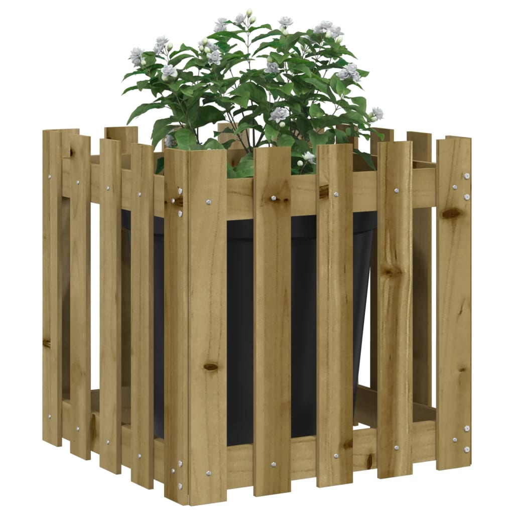 vidaXL Garden Planter with Fence Design 50x50x50 cm Impregnated Wood Pine