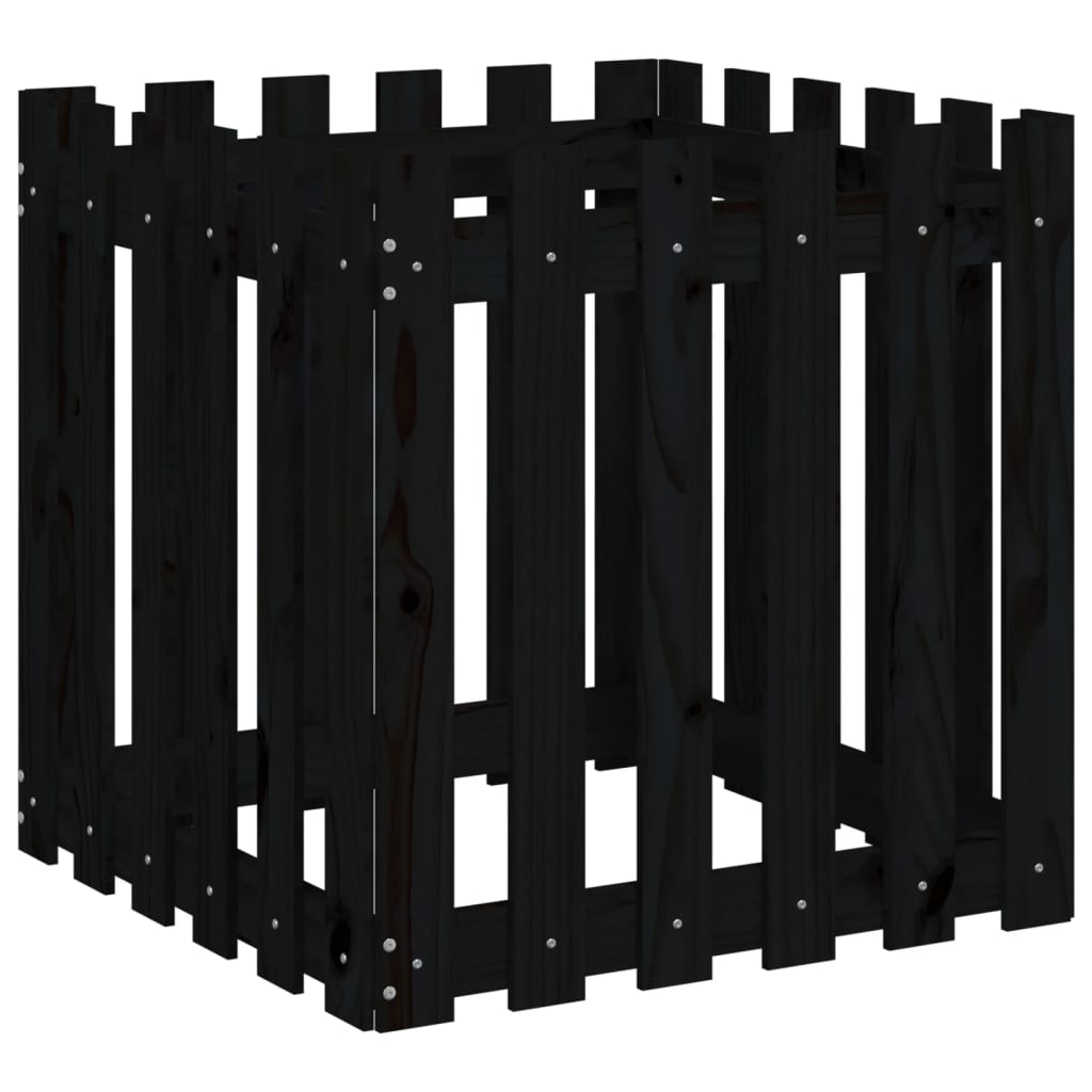 vidaXL Garden Planter with Fence Design Black 60x60x60 cm Solid Wood Pine