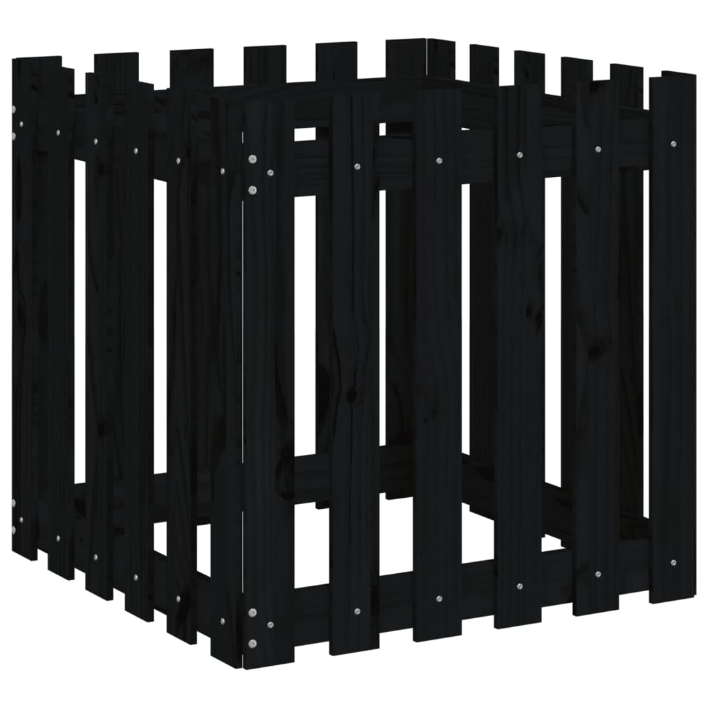 vidaXL Garden Planter with Fence Design Black 60x60x60 cm Solid Wood Pine