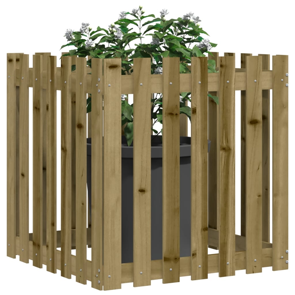 vidaXL Garden Planter with Fence Design 70x70x70 cm Impregnated Wood Pine