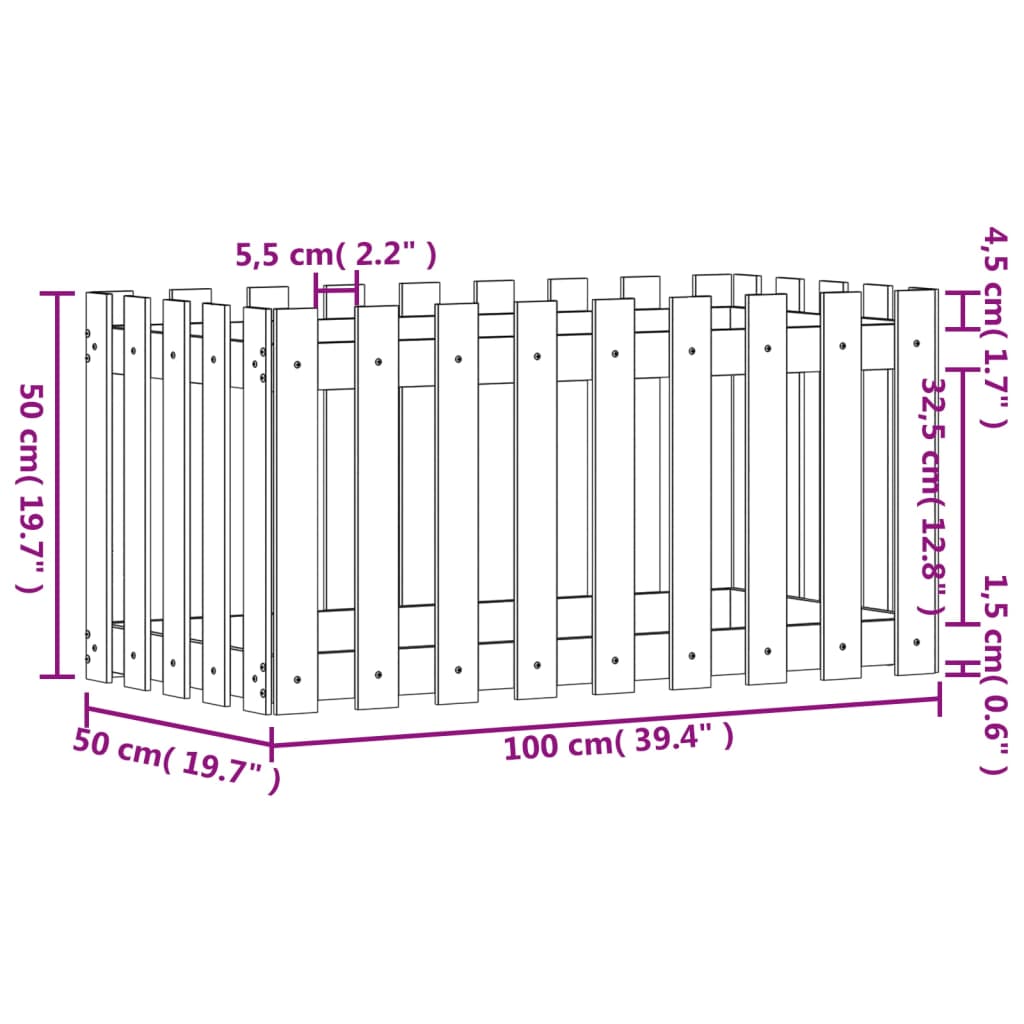 vidaXL Garden Raised Bed with Fence Design 100x50x50 cm Solid Wood Pine