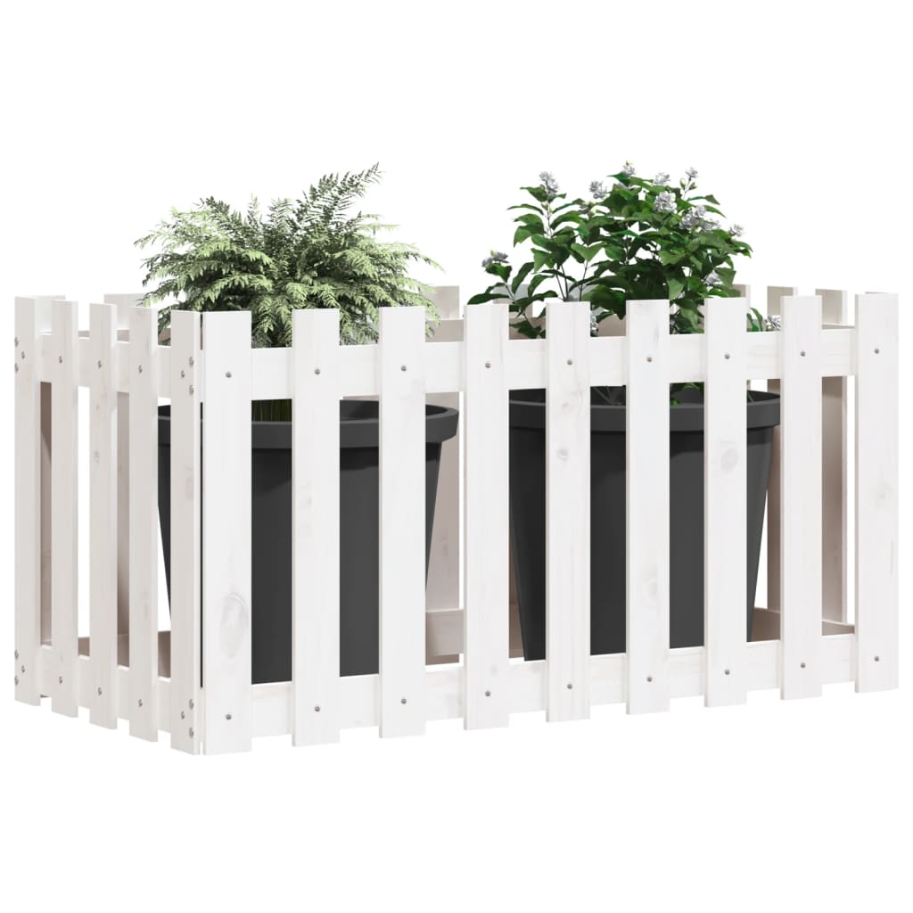 vidaXL Garden Raised Bed with Fence Design White 100x50x50 cm Solid Wood Pine