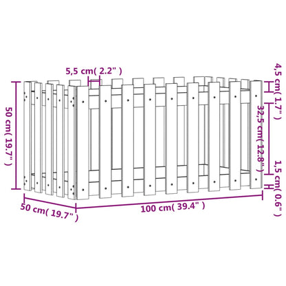 vidaXL Garden Raised Bed with Fence Design Black 100x50x50 cm Solid Wood Pine