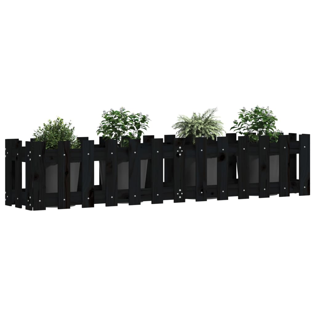vidaXL Garden Raised Bed with Fence Design Black 150x30x30 cm Solid Wood Pine