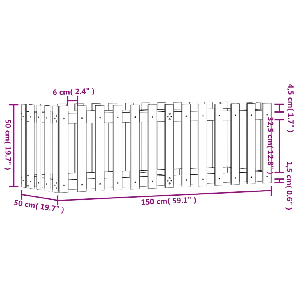 vidaXL Garden Raised Bed with Fence Design White 150x50x50 cm Solid Wood Pine