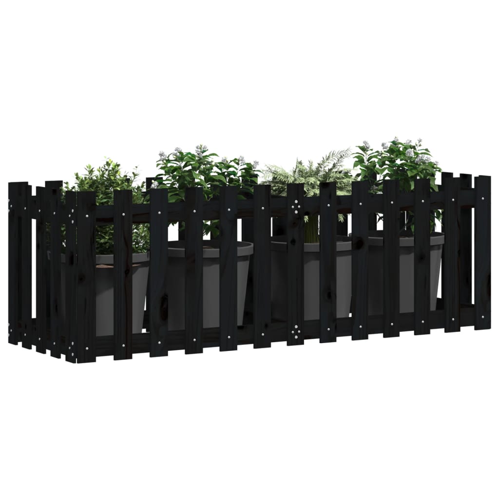 vidaXL Garden Raised Bed with Fence Design Black 150x50x50 cm Solid Wood Pine