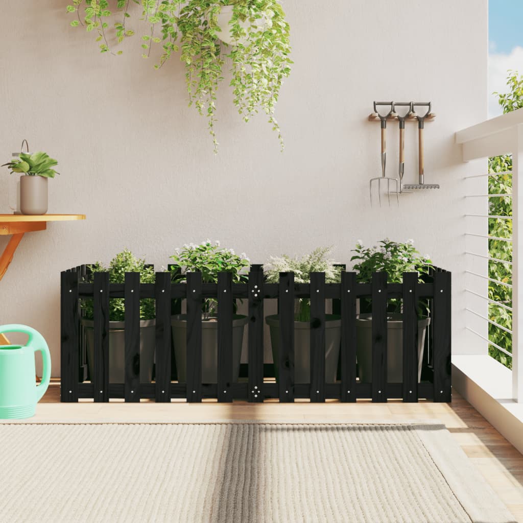 vidaXL Garden Raised Bed with Fence Design Black 150x50x50 cm Solid Wood Pine