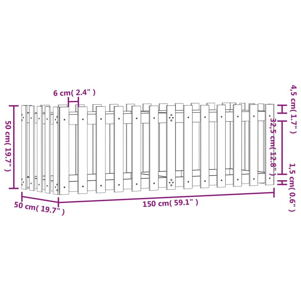 vidaXL Garden Raised Bed with Fence Design 150x50x50 cm Impregnated Wood Pine