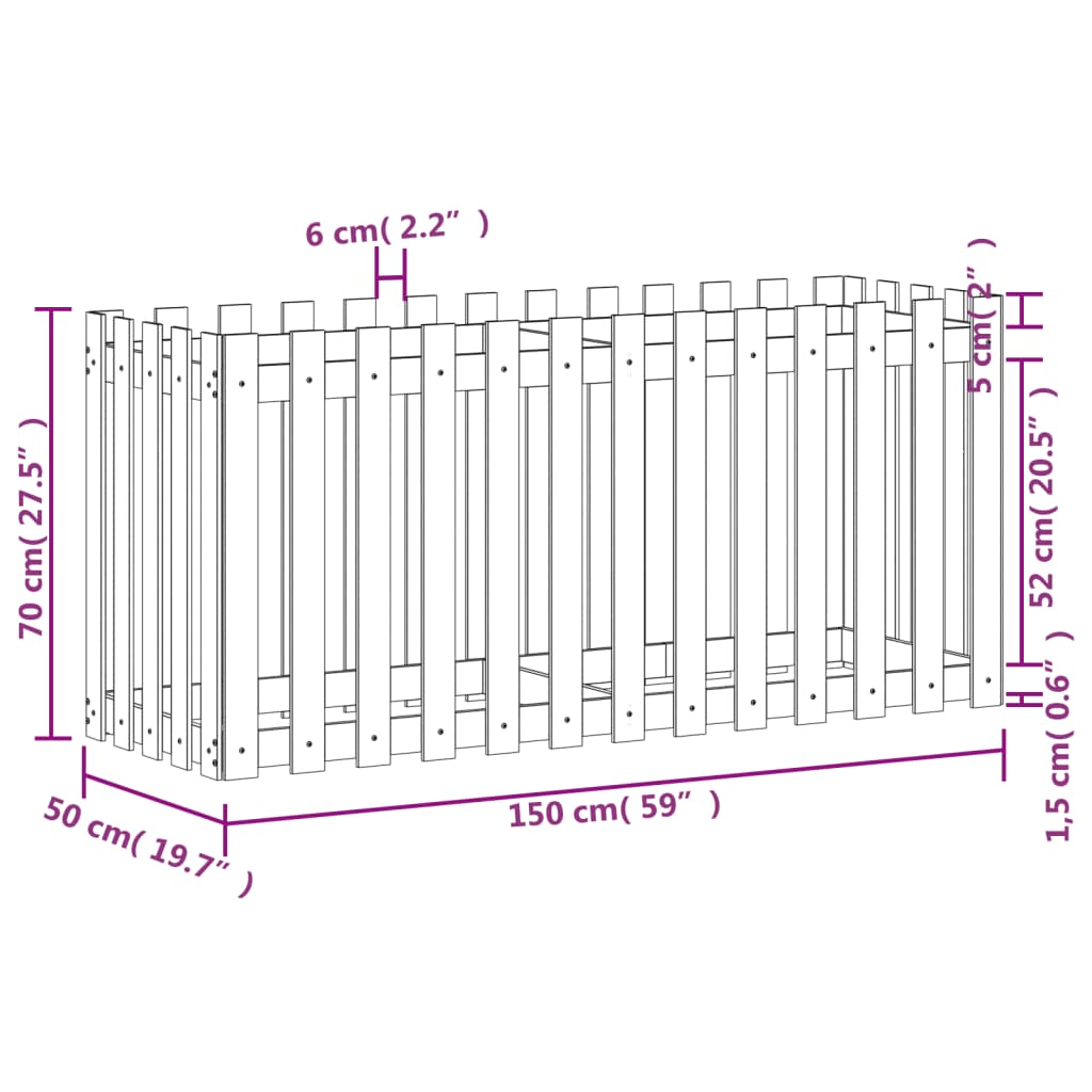 vidaXL Garden Raised Bed with Fence Design White 150x50x70 cm Solid Wood Pine