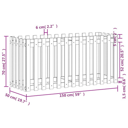vidaXL Garden Raised Bed with Fence Design White 150x50x70 cm Solid Wood Pine
