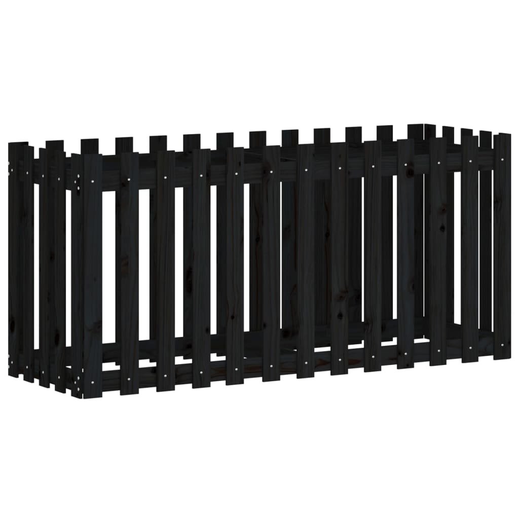 vidaXL Garden Raised Bed with Fence Design Black 150x50x70 cm Solid Wood Pine