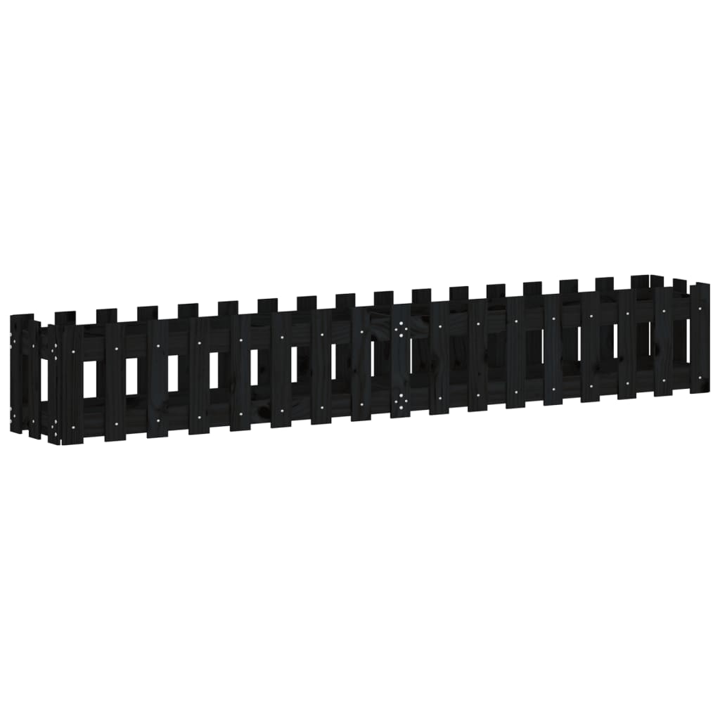 vidaXL Garden Raised Bed with Fence Design Black 200x30x30 cm Solid Wood Pine