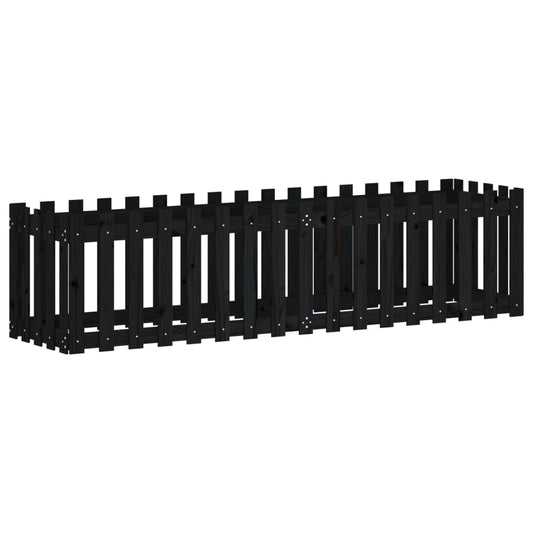 vidaXL Garden Raised Bed with Fence Design Black 200x50x50 cm Solid Wood Pine