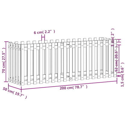 vidaXL Garden Raised Bed with Fence Design 200x50x70 cm Solid Wood Pine