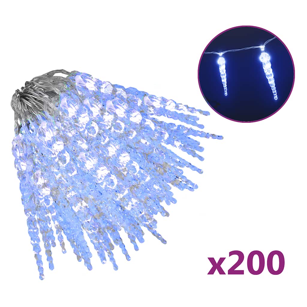 vidaXL Christmas Icicle Light 200 LEDs Blue 20 m Acrylic PVC