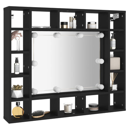 vidaXL LED Mirror Cabinet Black 91x15x76.5 cm
