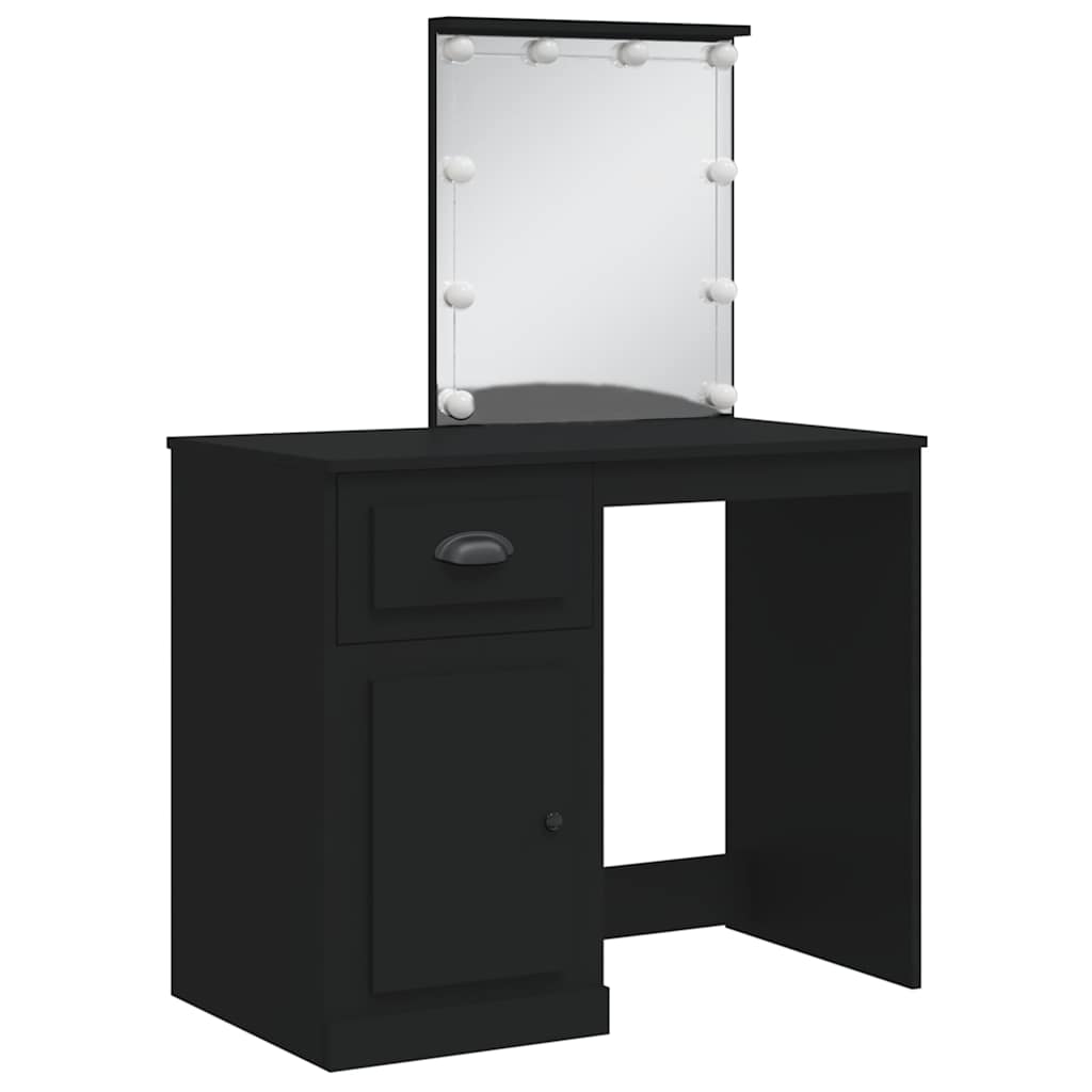 vidaXL Dressing Table with LED Lights Black 90x42x132.5 cm