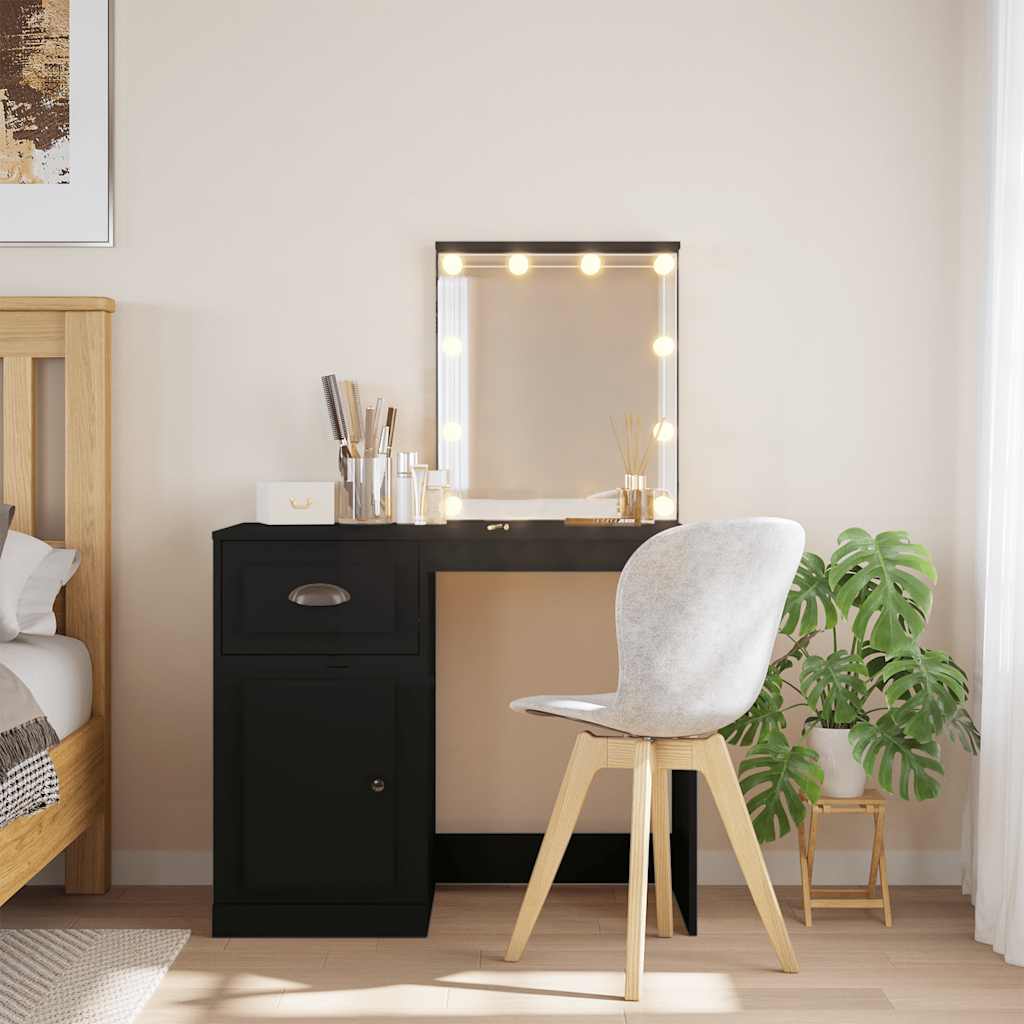 vidaXL Dressing Table with LED Lights Black 90x42x132.5 cm