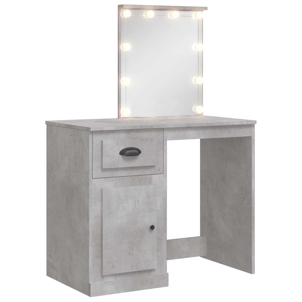 vidaXL Dressing Table with LED Lights Concrete Grey 90x42x132,5 cm