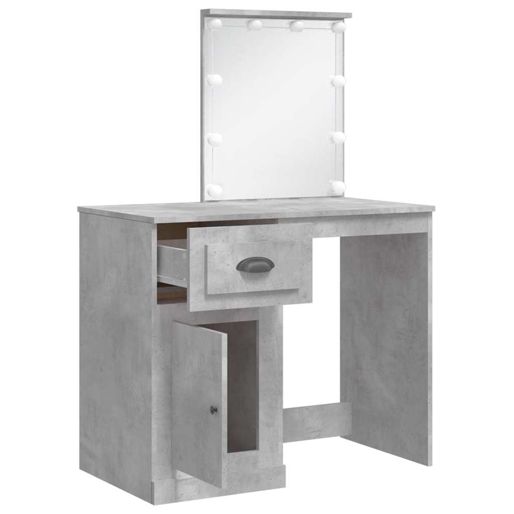 vidaXL Dressing Table with LED Lights Concrete Grey 90x42x132.5 cm