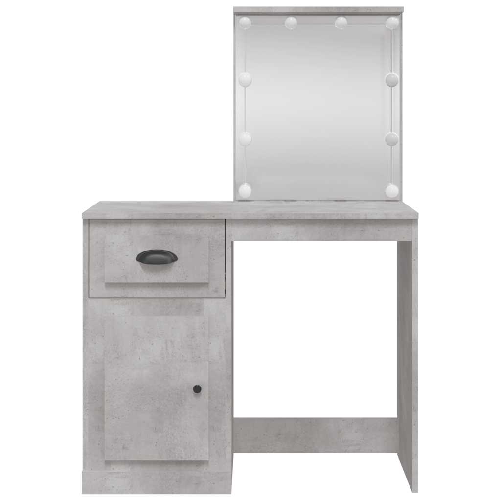 vidaXL Dressing Table with LED Lights Concrete Grey 90x42x132.5 cm