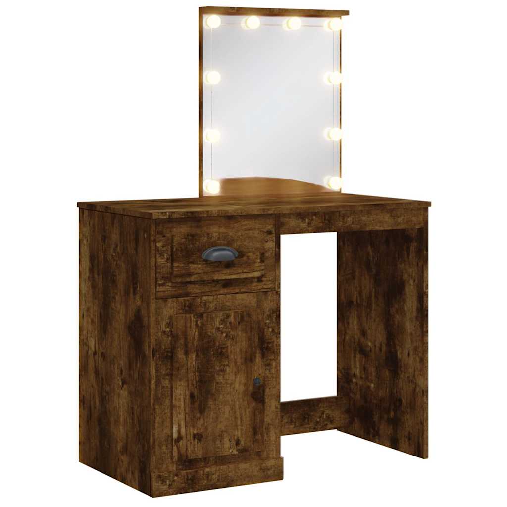 vidaXL Dressing Table with LED Lights Smoked Oak 90x42x132,5 cm