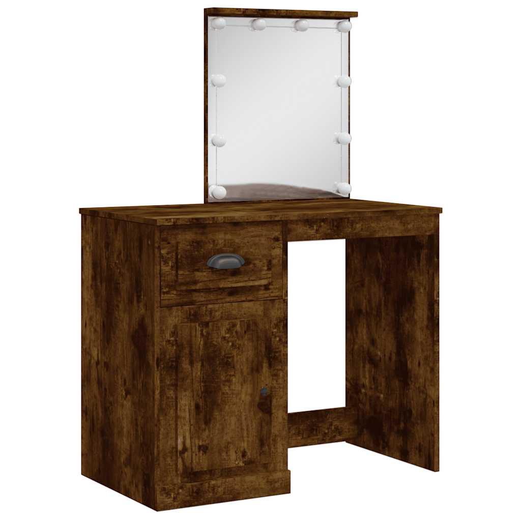 vidaXL Dressing Table with LED Lights Smoked Oak 90x42x132,5 cm