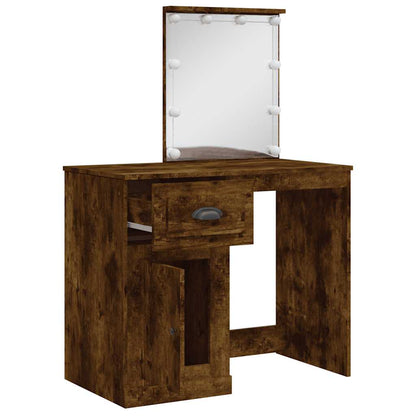vidaXL Dressing Table with LED Lights Smoked Oak 90x42x132,5 cm