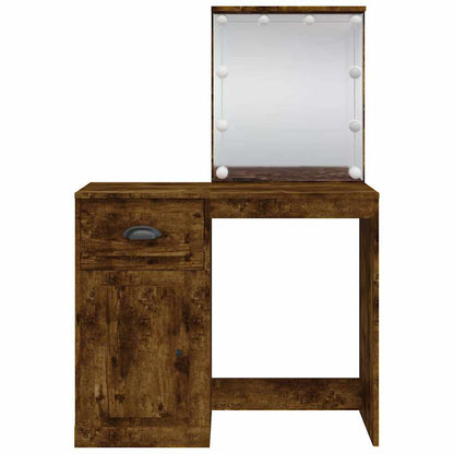 vidaXL Dressing Table with LED Lights Smoked Oak 90x42x132.5 cm