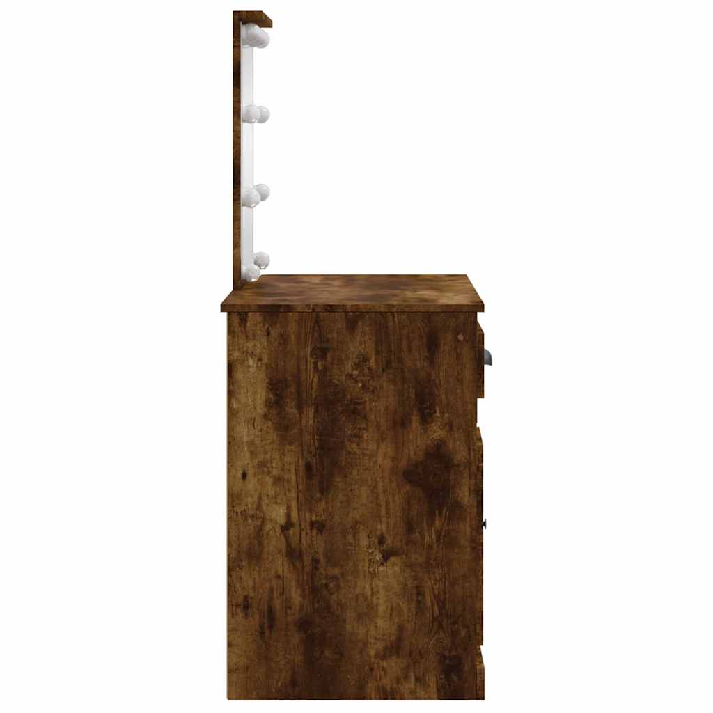 vidaXL Dressing Table with LED Lights Smoked Oak 90x42x132.5 cm
