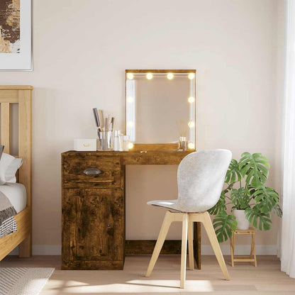 vidaXL Dressing Table with LED Lights Smoked Oak 90x42x132,5 cm