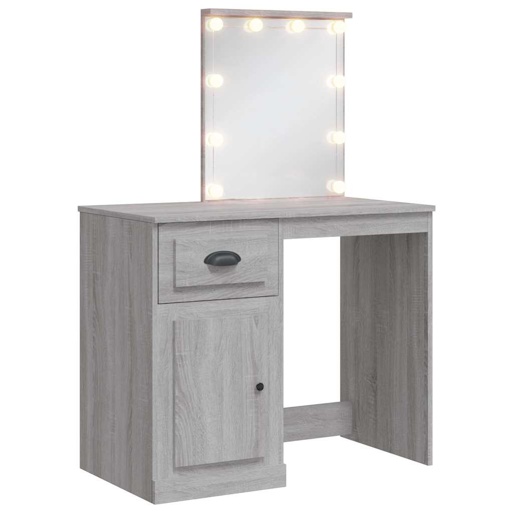vidaXL Dressing Table with LED Lights Grey Sonoma 90x42x132,5 cm