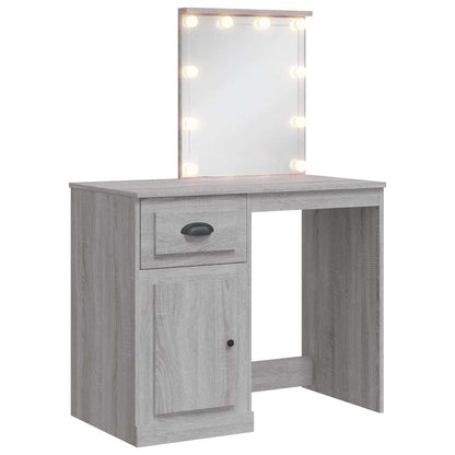 vidaXL Dressing Table with LED Lights Grey Sonoma 90x42x132,5 cm