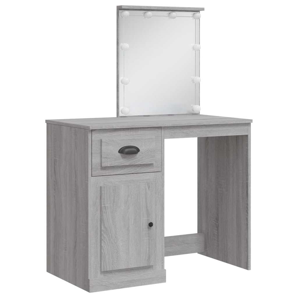 vidaXL Dressing Table with LED Lights Grey Sonoma 90x42x132,5 cm