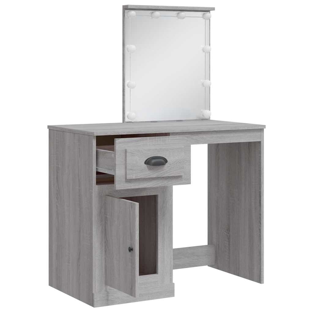 vidaXL Dressing Table with LED Lights Grey Sonoma 90x42x132,5 cm
