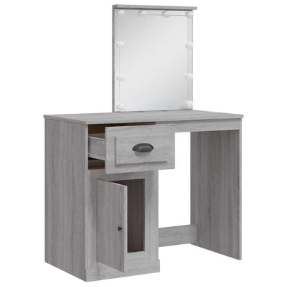 vidaXL Dressing Table with LED Lights Grey Sonoma 90x42x132,5 cm