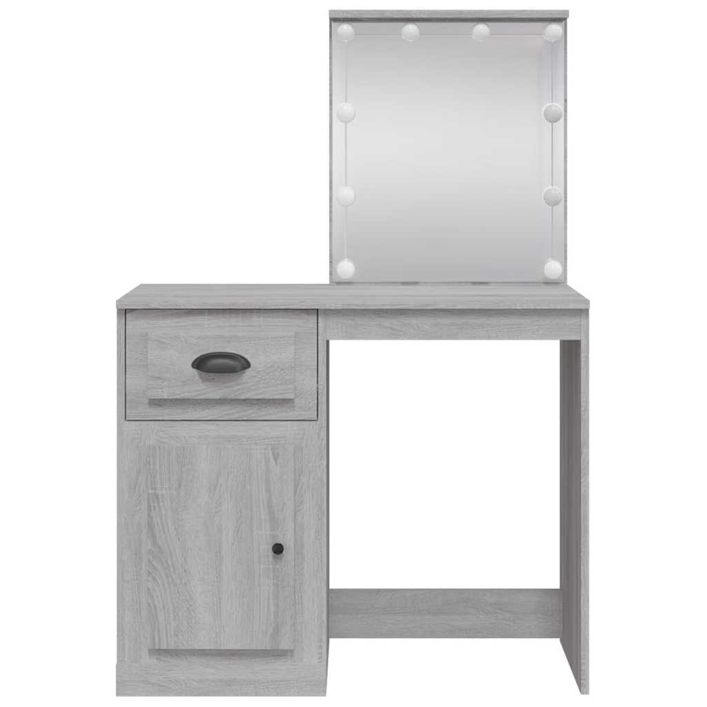 vidaXL Dressing Table with LED Lights Grey Sonoma 90x42x132,5 cm