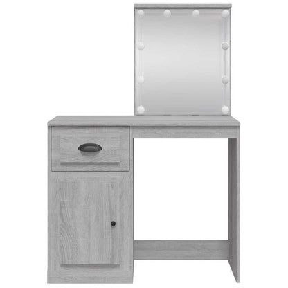 vidaXL Dressing Table with LED Lights Grey Sonoma 90x42x132,5 cm