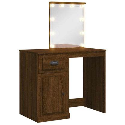 vidaXL Dressing Table with LED Lights Brown Oak 90x42x132,5 cm