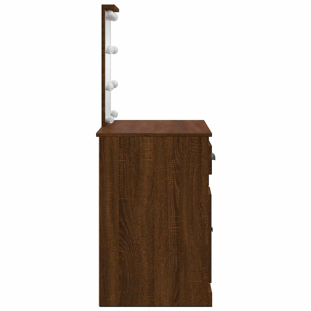 vidaXL Dressing Table with LED Lights Brown Oak 90x42x132,5 cm