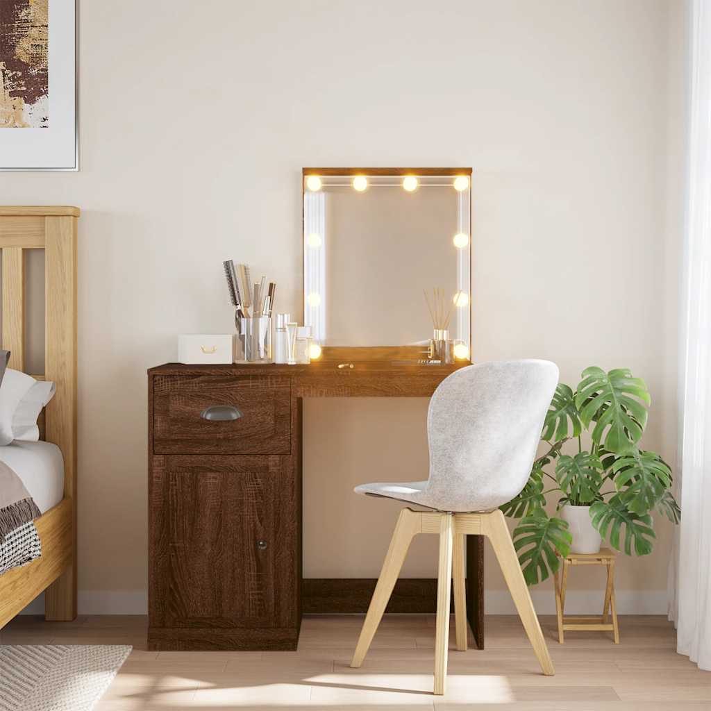 vidaXL Dressing Table with LED Lights Brown Oak 90x42x132,5 cm