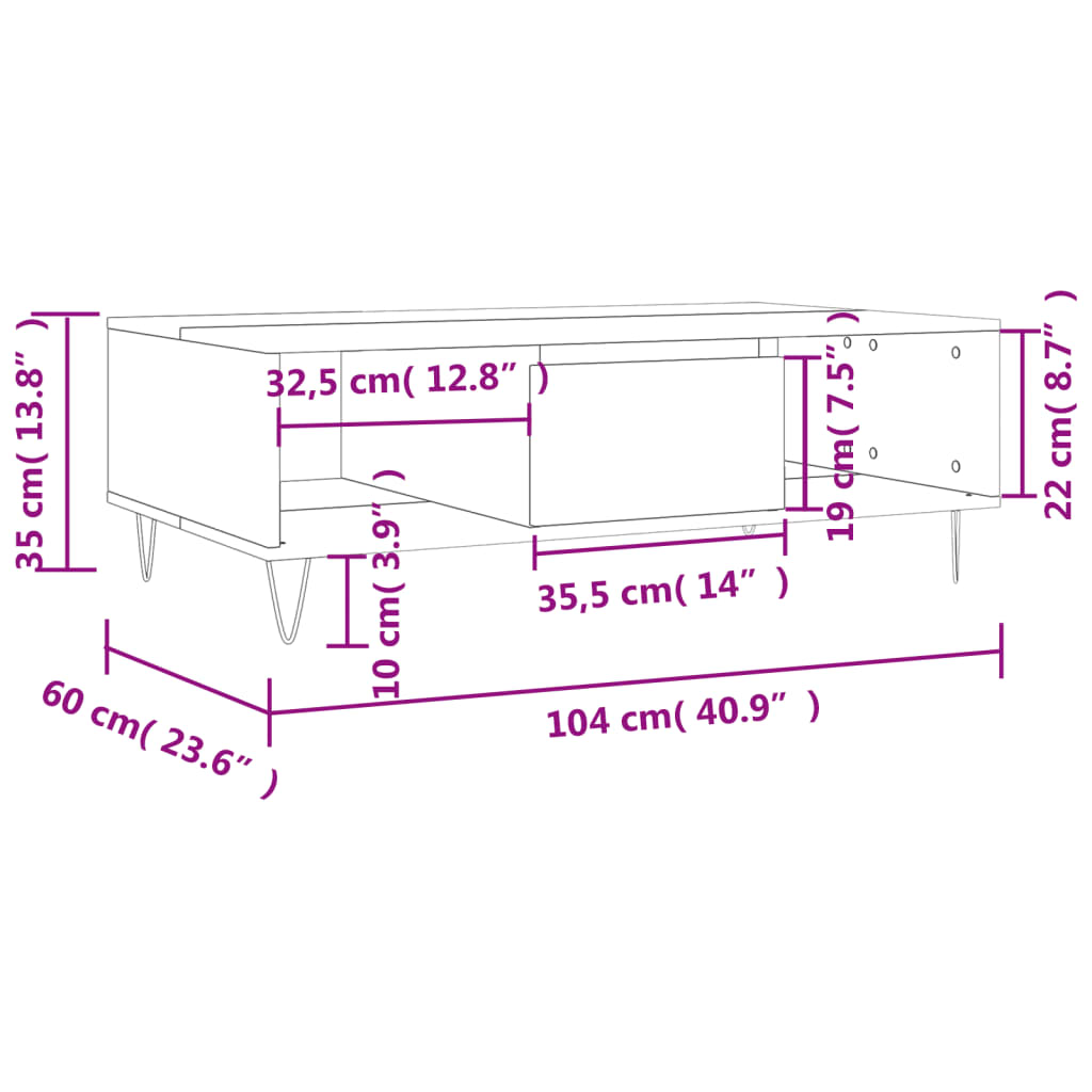 vidaXL Coffee Table Sonoma Oak 104x60x35 cm Engineered Wood