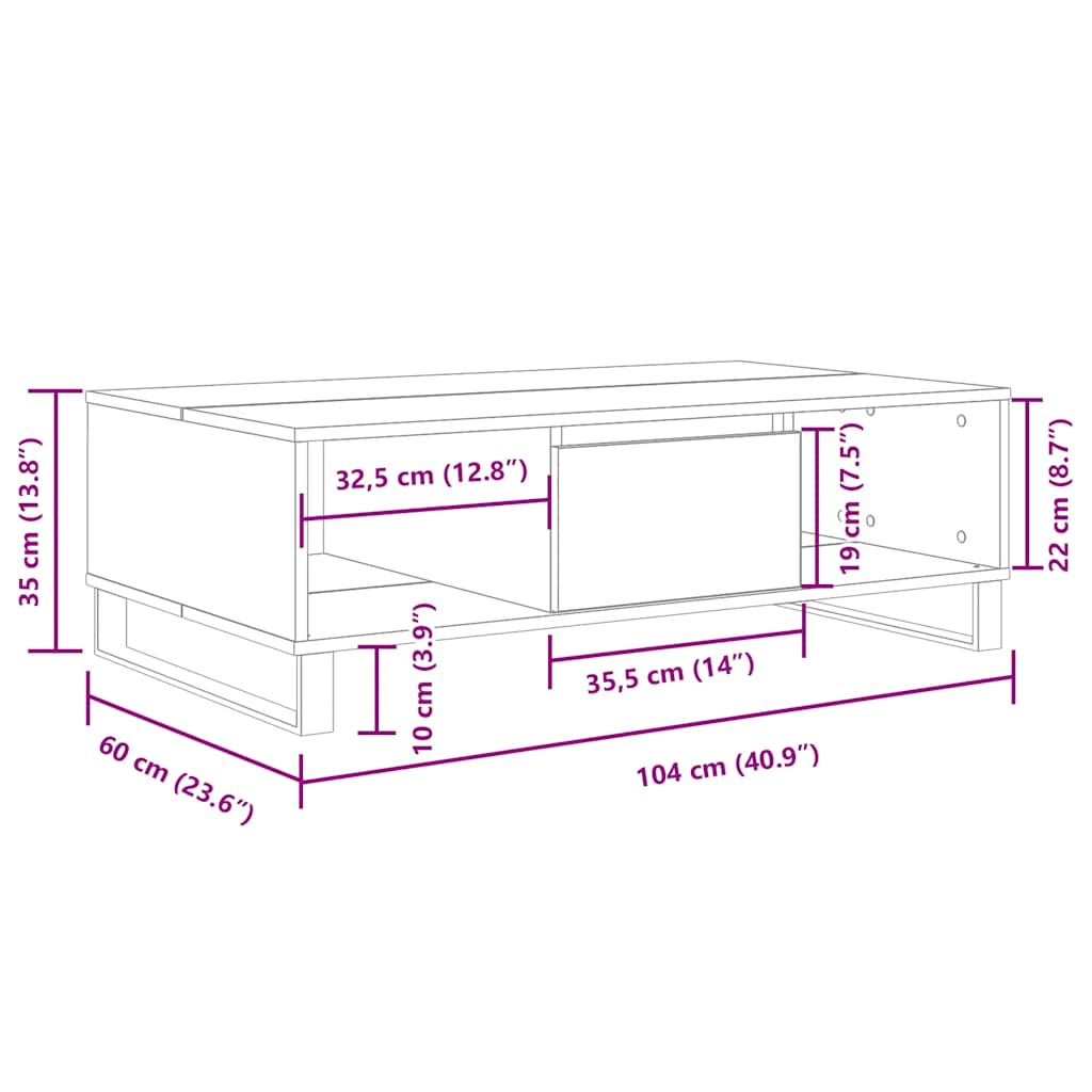 vidaXL Coffee Table Smoked Oak 104x60x35 cm Engineered Wood