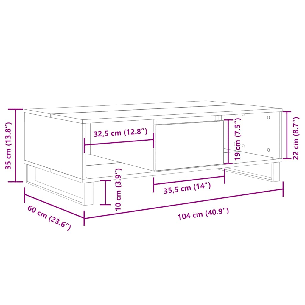 vidaXL Coffee Table Grey Sonoma 104x60x35 cm Engineered Wood