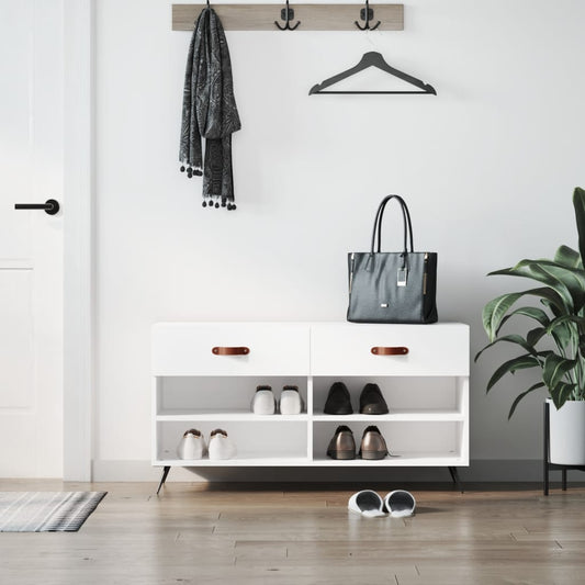 vidaXL Shoe Bench High Gloss White 102x35x55 cm Engineered Wood