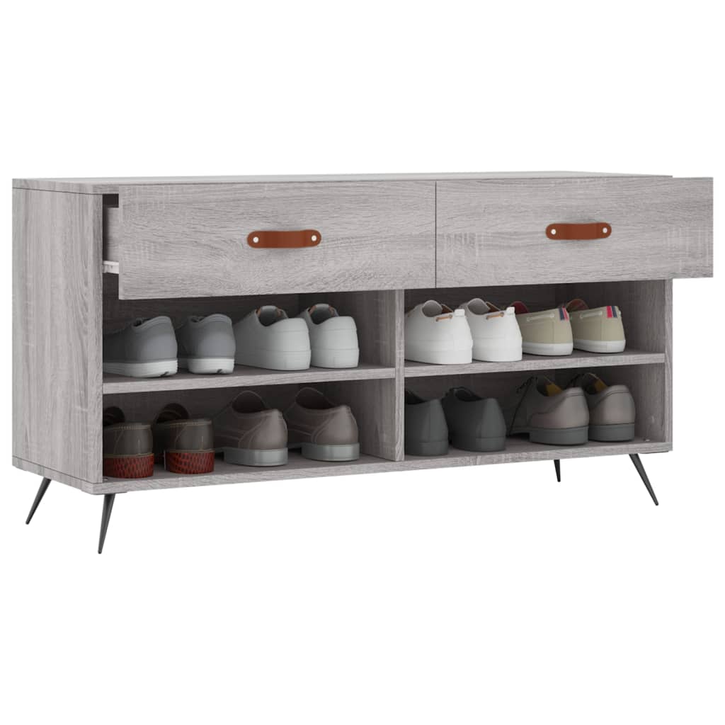 vidaXL Shoe Bench Grey Sonoma 102x35x55 cm Engineered Wood